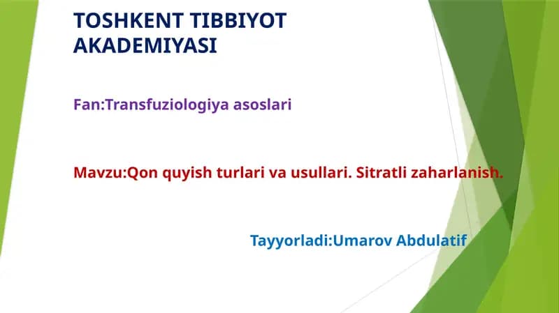 Transfuziologiya asoslari