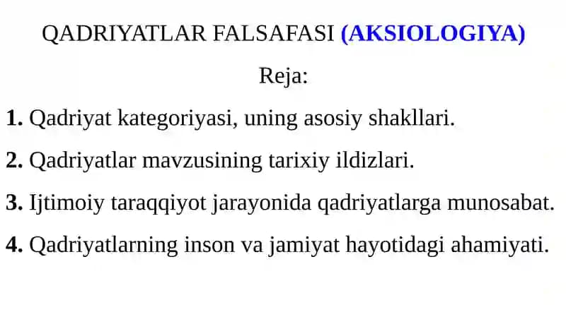 Qadriyatlar Falsafasi (Aksiologiya)