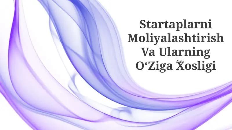 Startaplarni Moliyalashtirish Va Ularning OʻZiga Xosligi