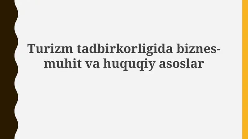 Turizm tadbirkorligidabiznes-muhitvahuquqiyasoslar
