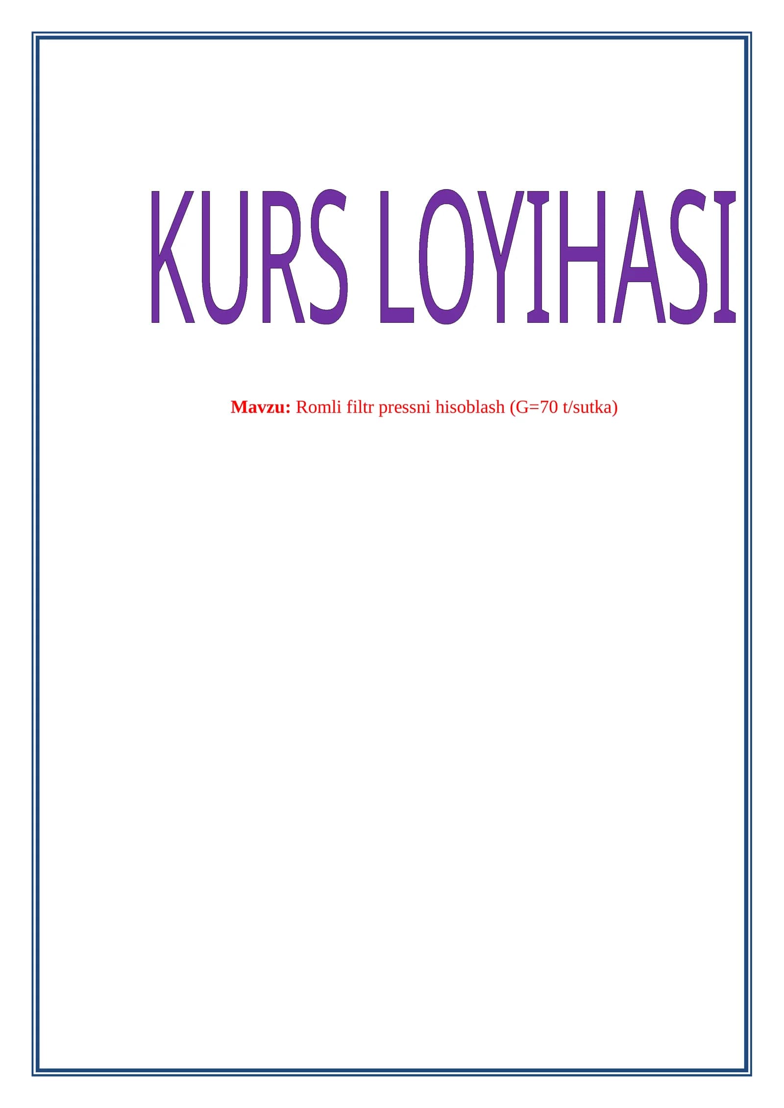 Romli filtr pressni hisoblash (G=70 t/sutka)