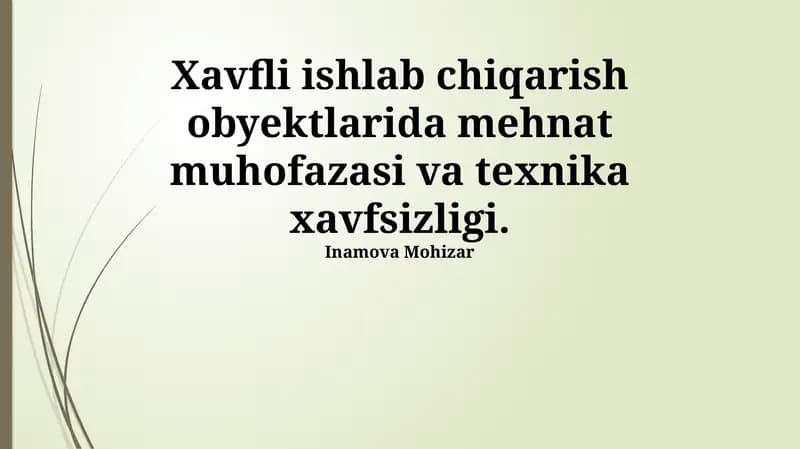 Xavfli Ishlab Chiqarish Korxonalarida Kasbiy Xavfsizlik va Sanoat Xavfsizligi