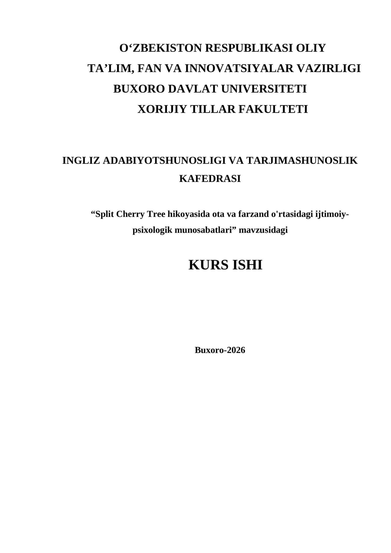 Split Cherry Tree hikoyasida ota va farzand o'rtasidagi ijtimoiy- psixologik munosabatlari
