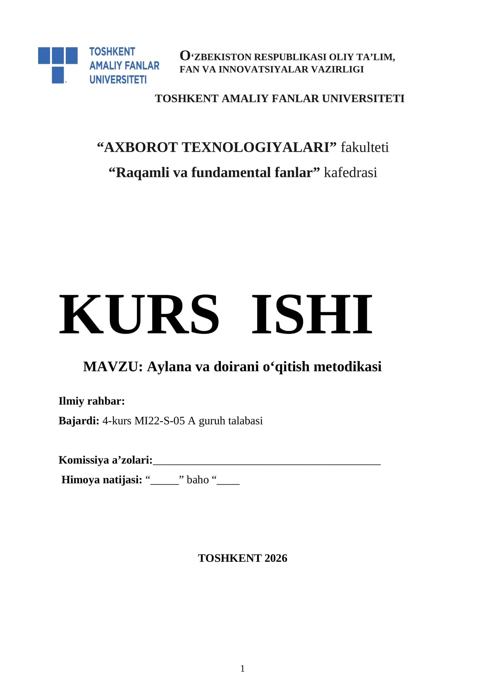 Aylana va doirani oʻqitish metodikasi