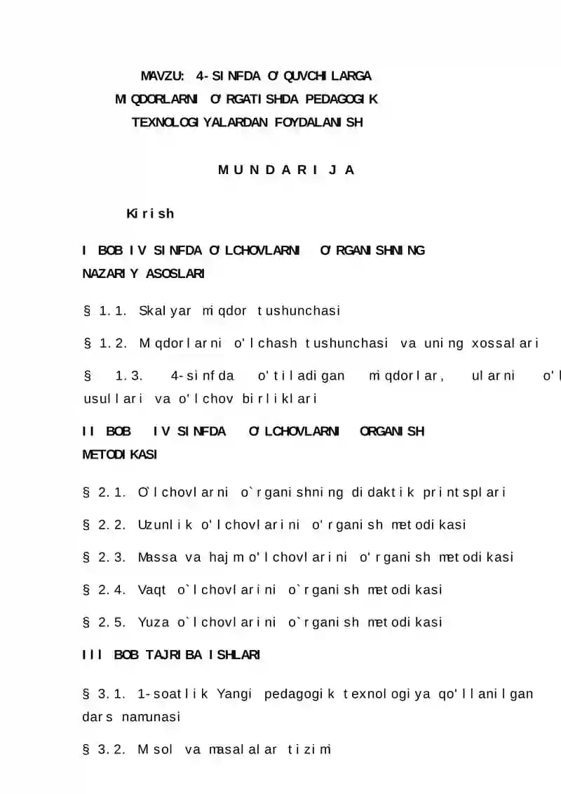 4-sinfda o’quvchilarga miqdorlarni o’rgatishda pedagogik texnologiyalardan foydalanish