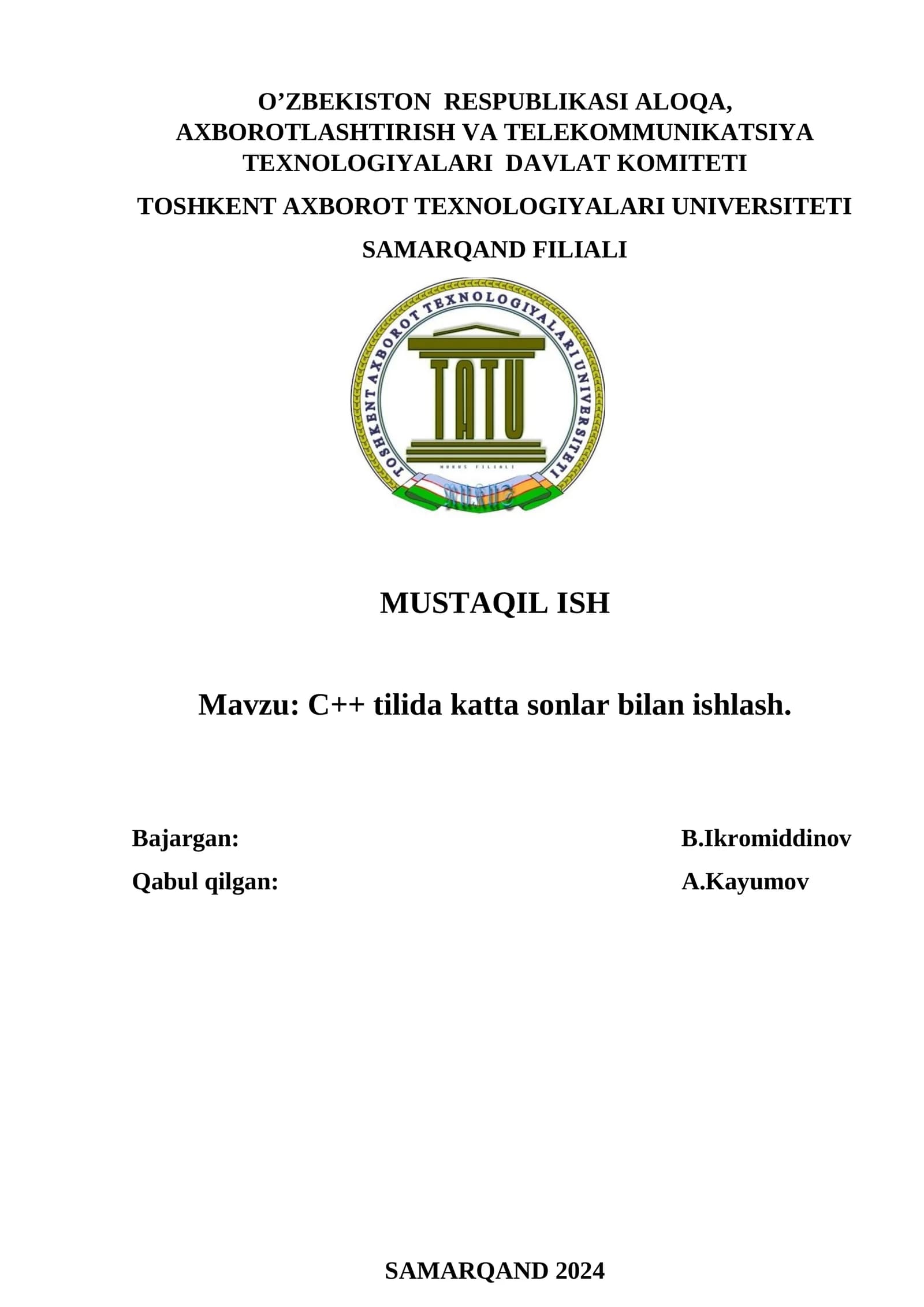 C++ tilida katta sonlar bilan ishlash