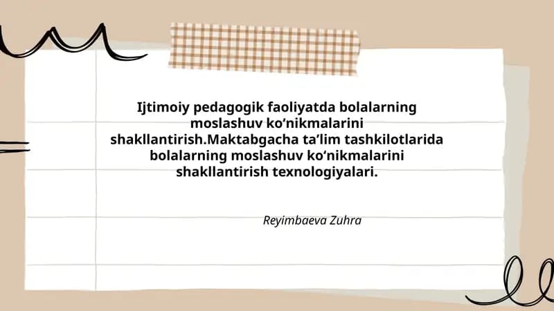 Ijtimoiy pedagogik faoliyatda bolalarning moslashuv koʻnikmalarini shakllantirish
