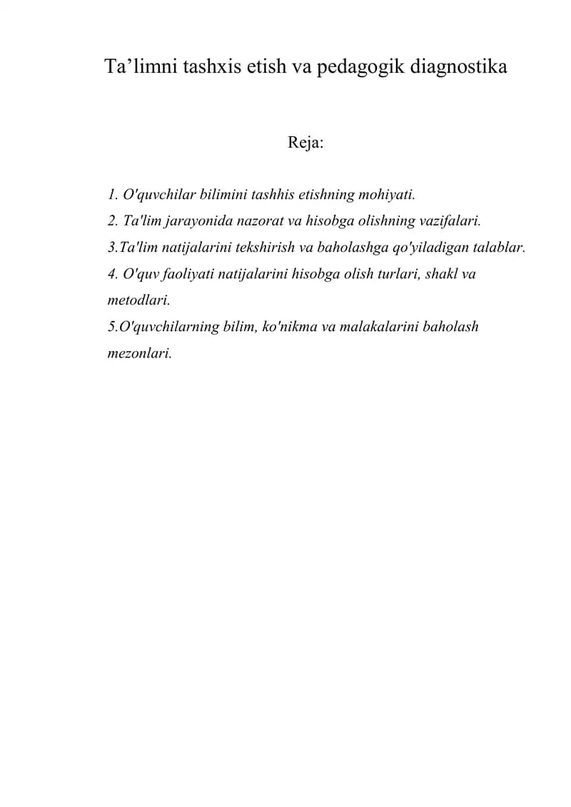 Ta’limni tashxis etish va pedagogik diagnostika