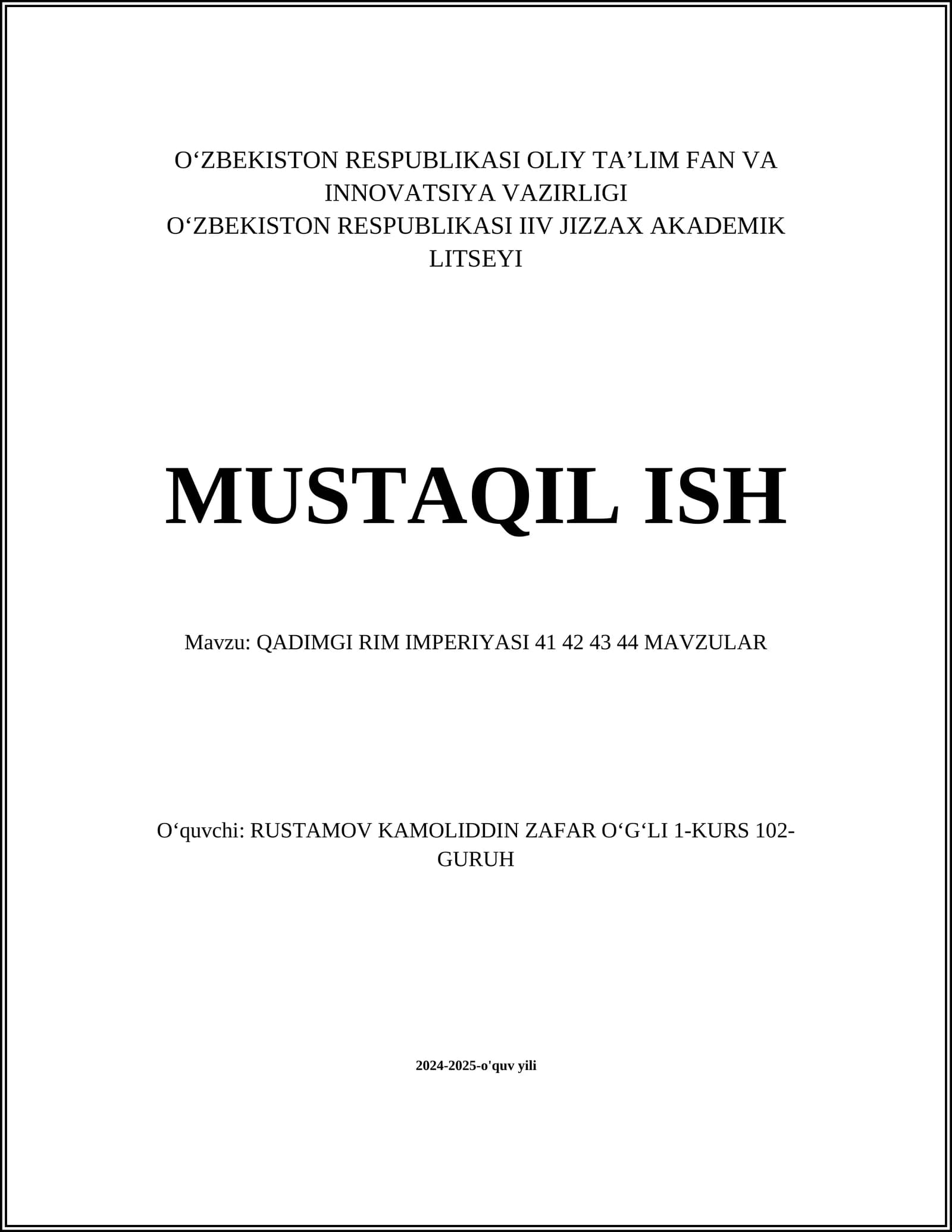 QADIMGI RIM IMPERIYASI 41 42 43 44 MAVZULAR