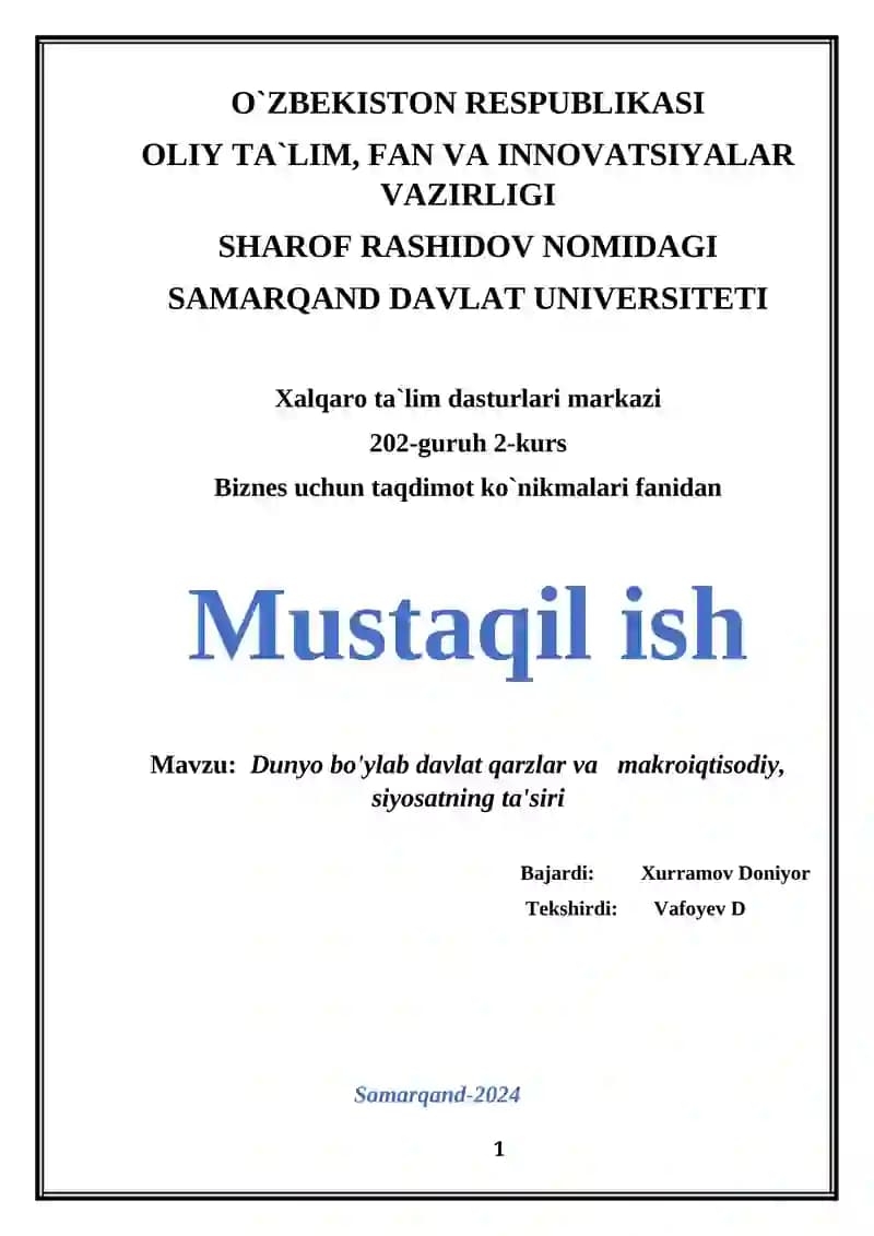 Biznes uchun taqdimot ko`nikmalari fanidan
