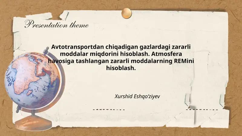 Avtotransportdan chiqadigan gazlardagi zararli moddalar miqdorini hisoblash