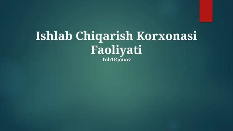 Ishlab Chiqarish Korxonasi Faoliyati