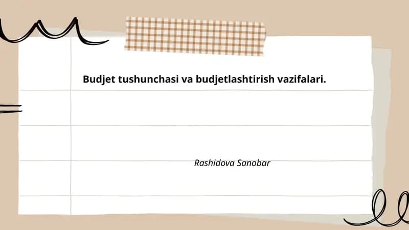 Budjet tushunchasi va budjetlashtirish vazifalari