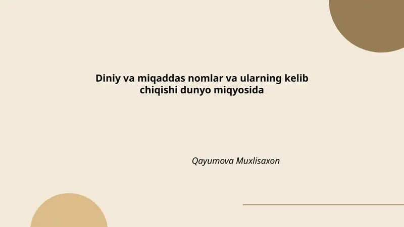 Diniy va miqaddas nomlar va ularning kelib chiqishi dunyo miqyosida