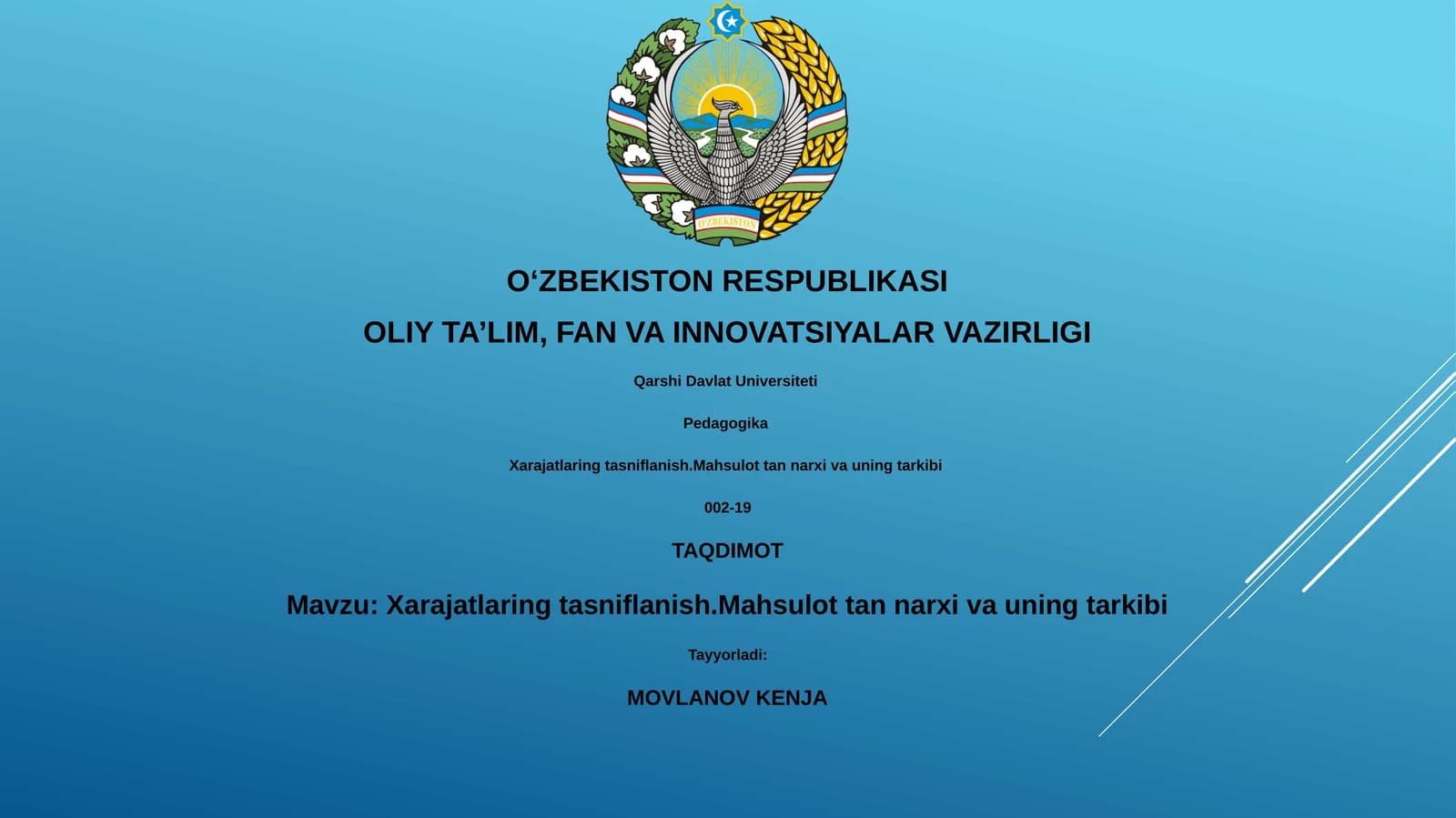 Xarajatlaring tasniflanish.Mahsulot tan narxi va uning tarkibi