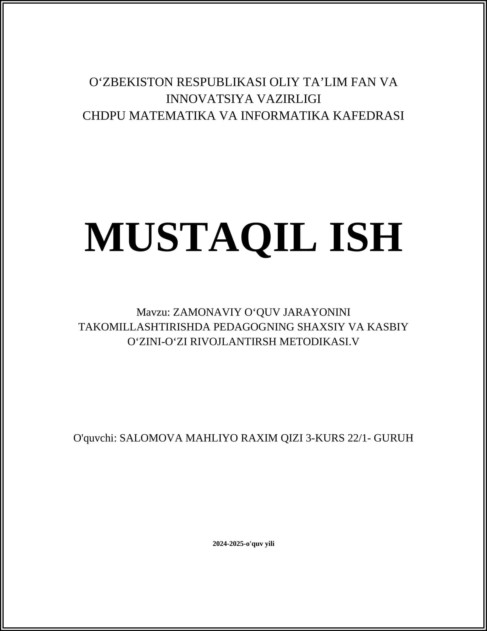 Pedagogning shaxsiy rivojlanish strategiyalari