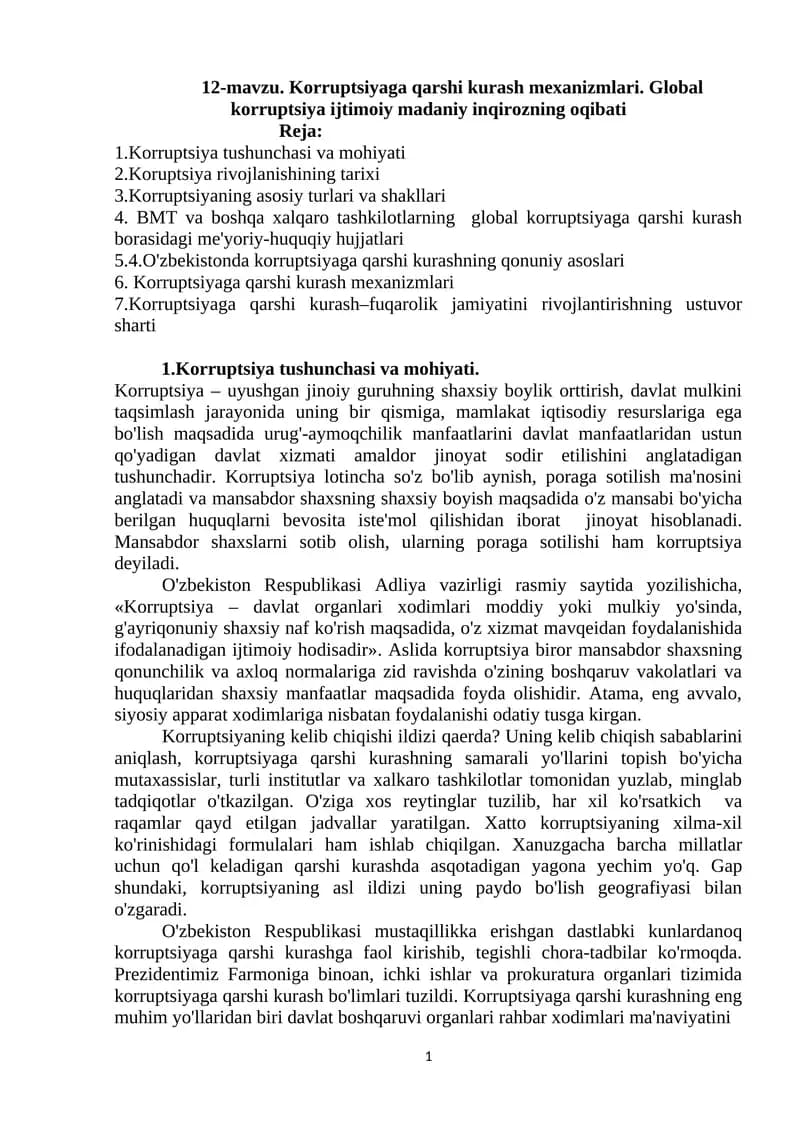 Global korruptsiya ijtimoiy madaniy inqirozning oqibati