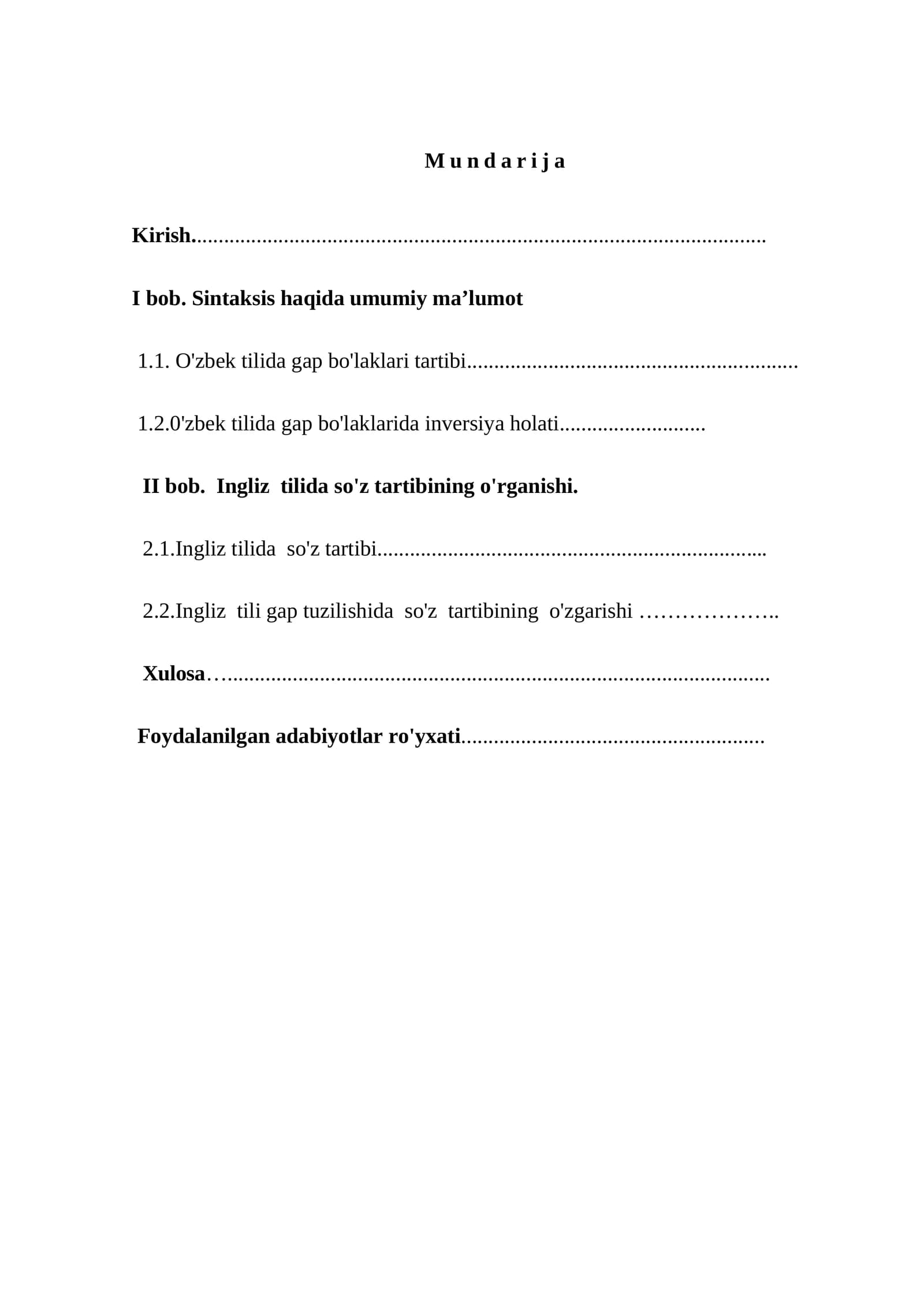 Ingliz tilida so'z tartibining o'rganishi