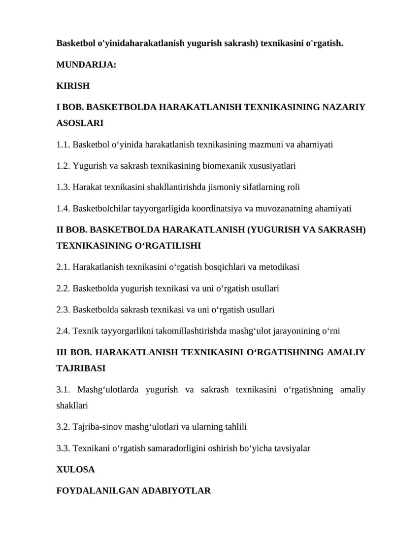 Basketbol o'yinidaharakatlanish yugurish sakrash) texnikasini o'rgatish