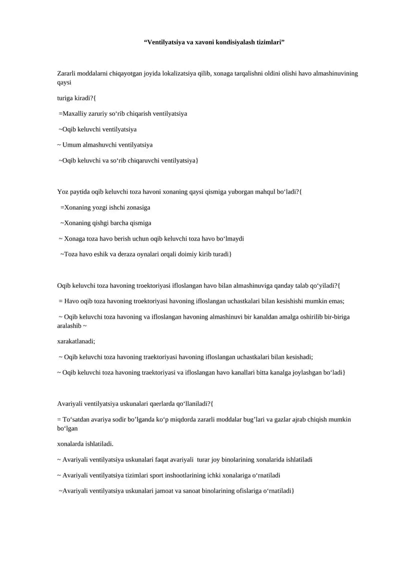 Ventilyatsiya va xavoni kondisiyalash tizimlari