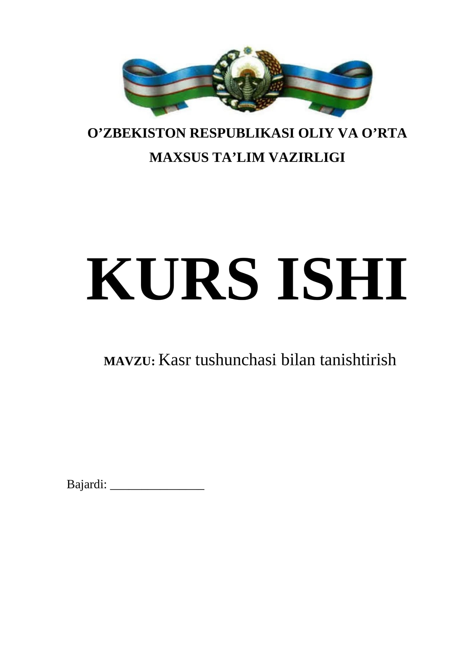 Kasr tushunchasi bilan tanishtirish
