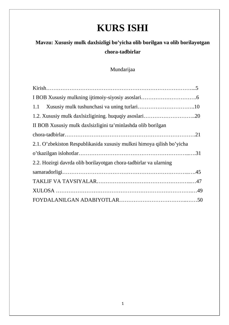 Xususiy Mulk Daxlsizligi va Chora-tadbirlar