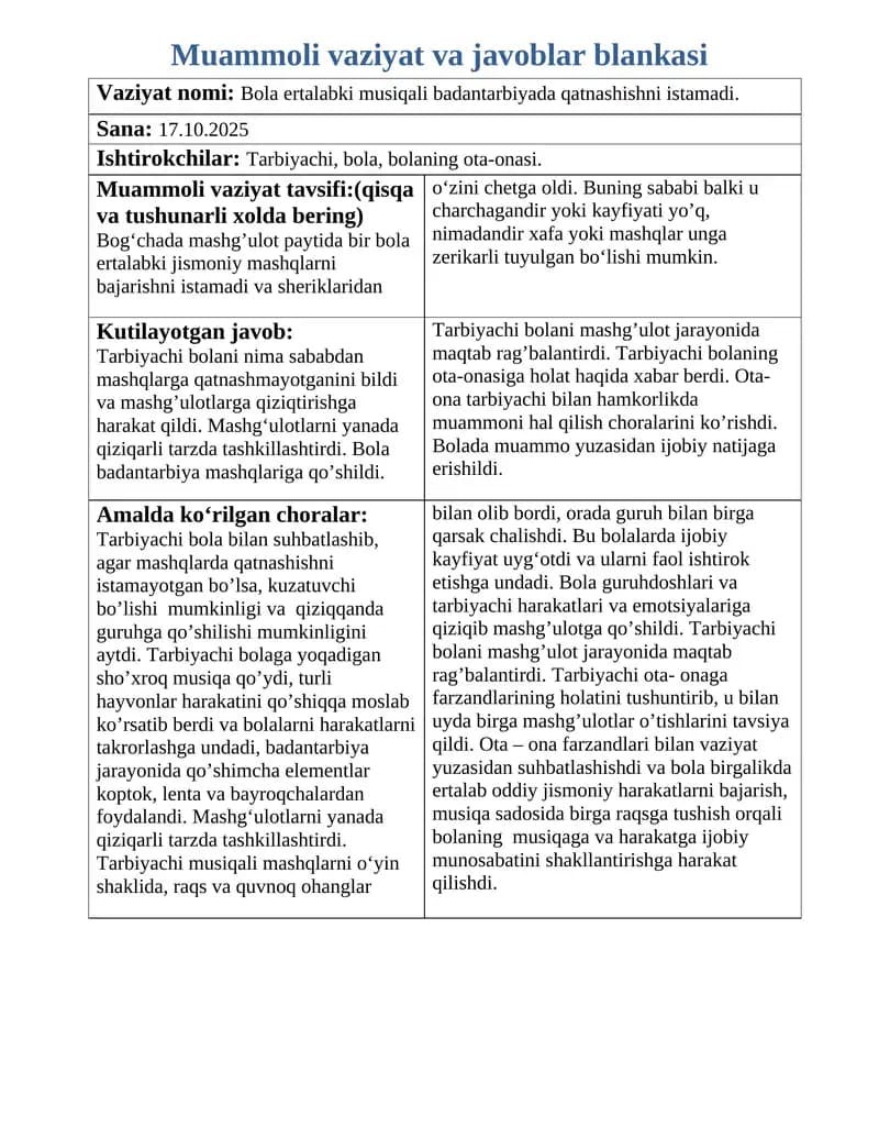 MUAMMOLI VAZIYAT BLANKASI