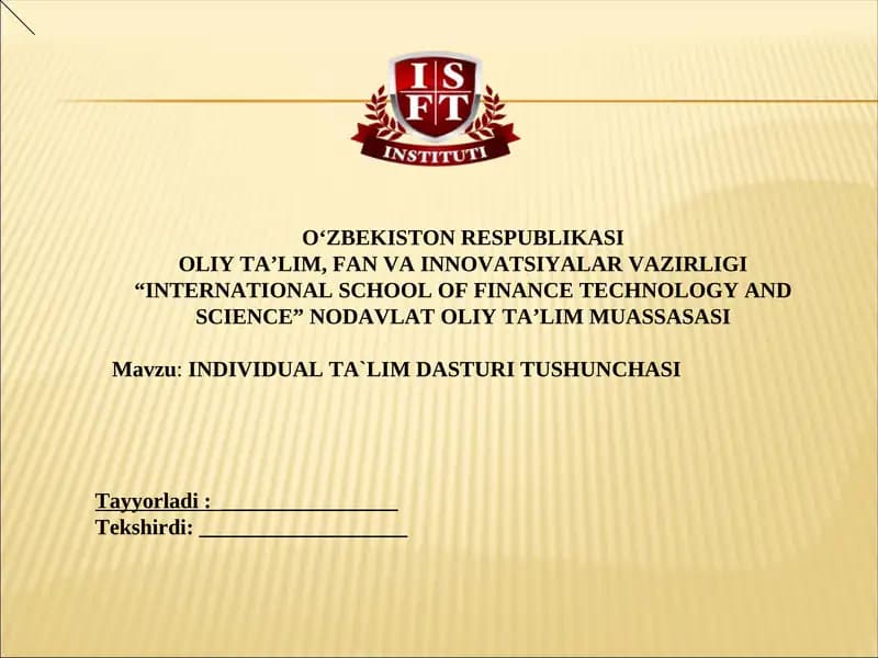 INDIVIDUAL TA`LIM DASTURI TUSHUNCHASI
