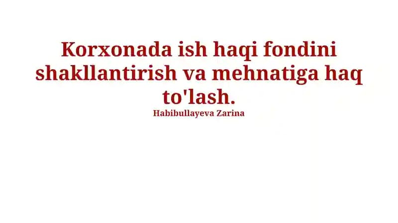 Ish Haqi Fondini Shakllantirish va Mehnatiga Haq To'lash