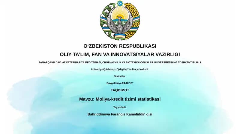 Moliya-kredit tizimi statistikasi