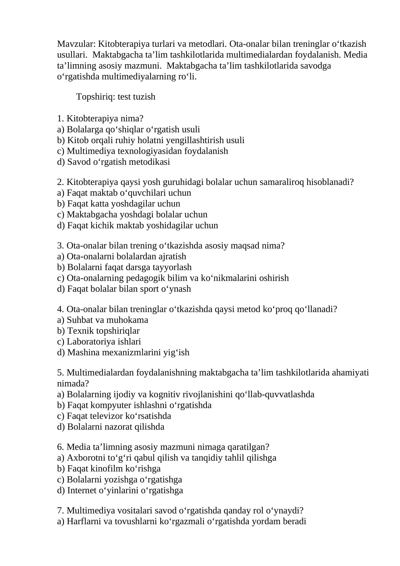 Ota-onalar bilan treninglar o‘tkazish usullari