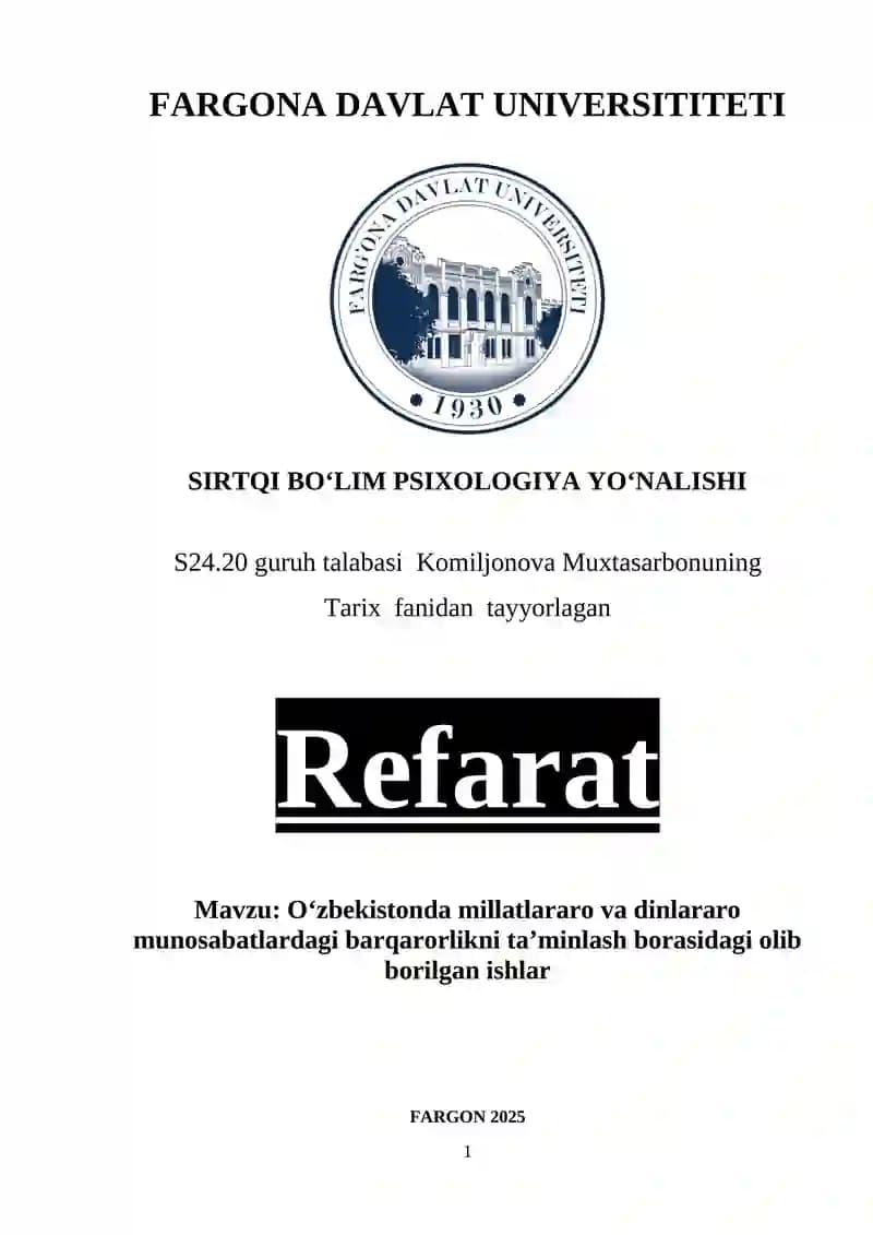 Oʻzbekistonda millatlararo va dinlararo munosabatlar