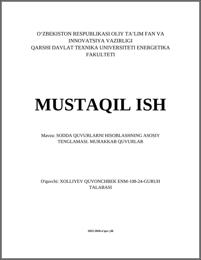 Sodda quvurlarni hisoblashning asosiy tenglamasi. Murakkab quvurlar