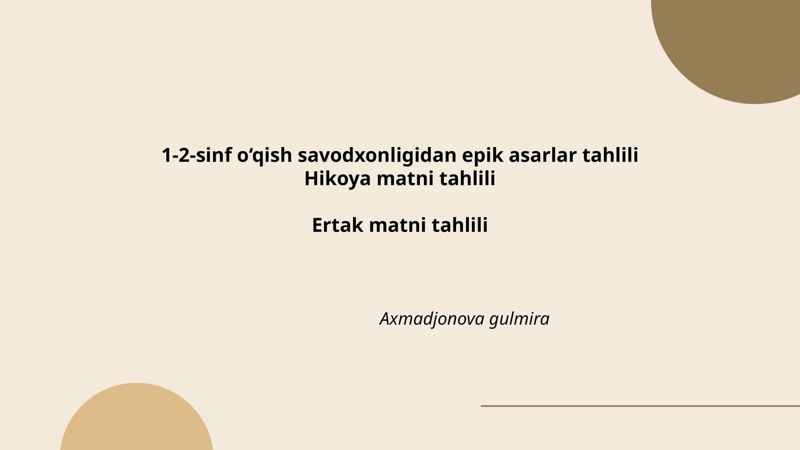 1-2-sinf o‘qish savodxonligidan epik asarlar tahlili