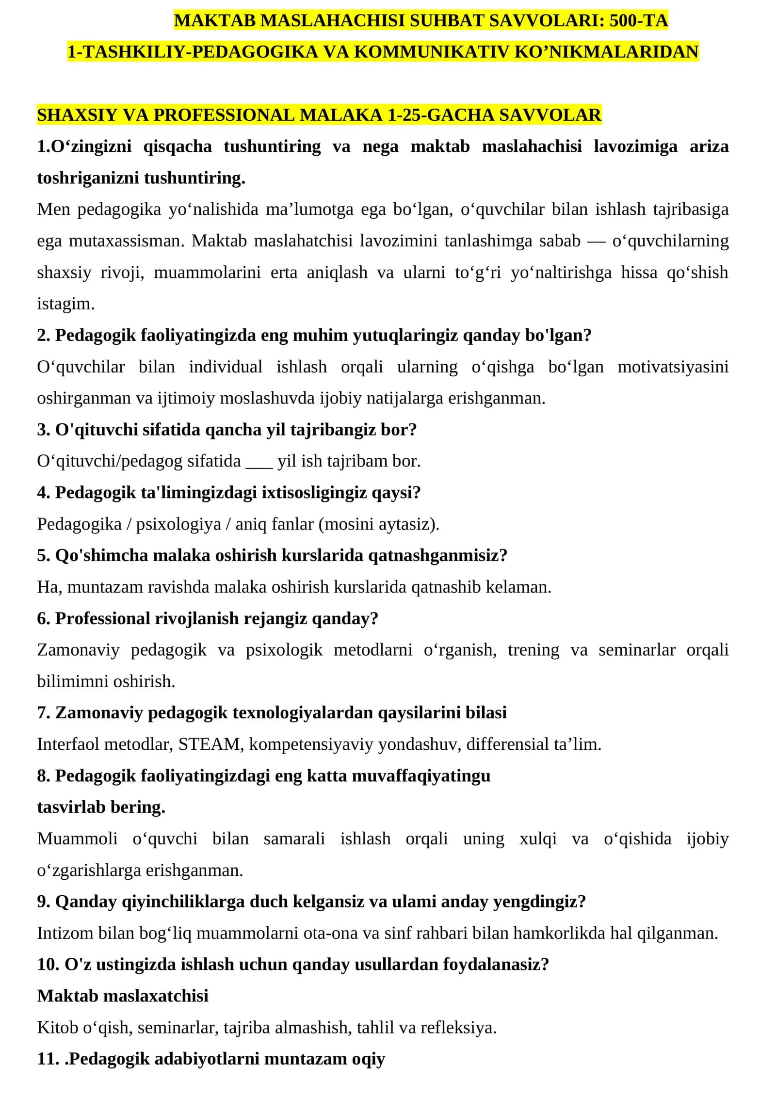 MAKTAB MASLAHACHISI SUHBAT SAVVOLARI 500 TA