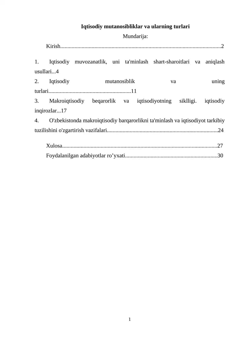 Iqtisodiy mutanosibliklar va ularning turlari