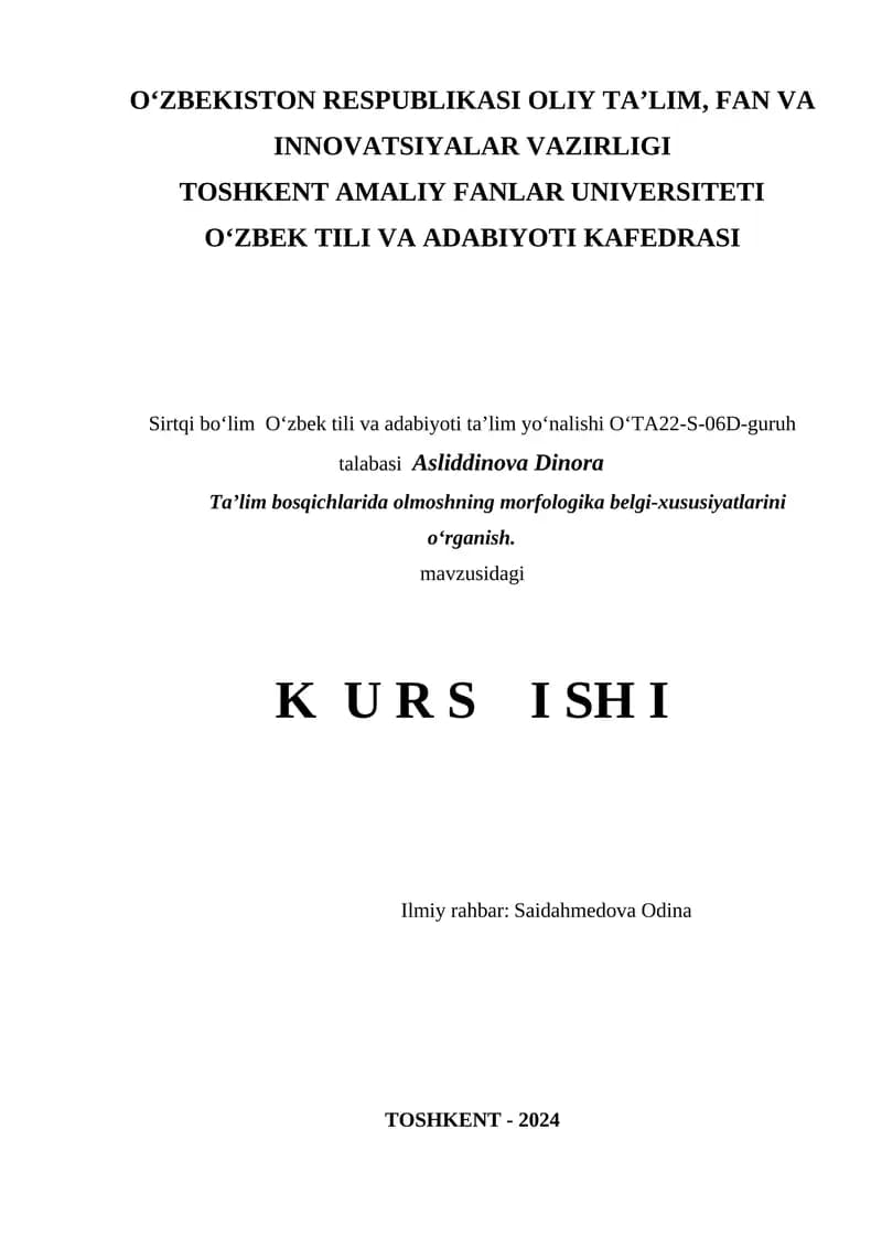 Olmoshning Morfologika Belgi-Xususiyatlari