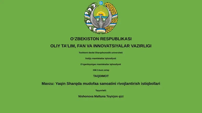 Yaqin Sharqda mudofaa sanoatini rivojlantirish istiqbollari