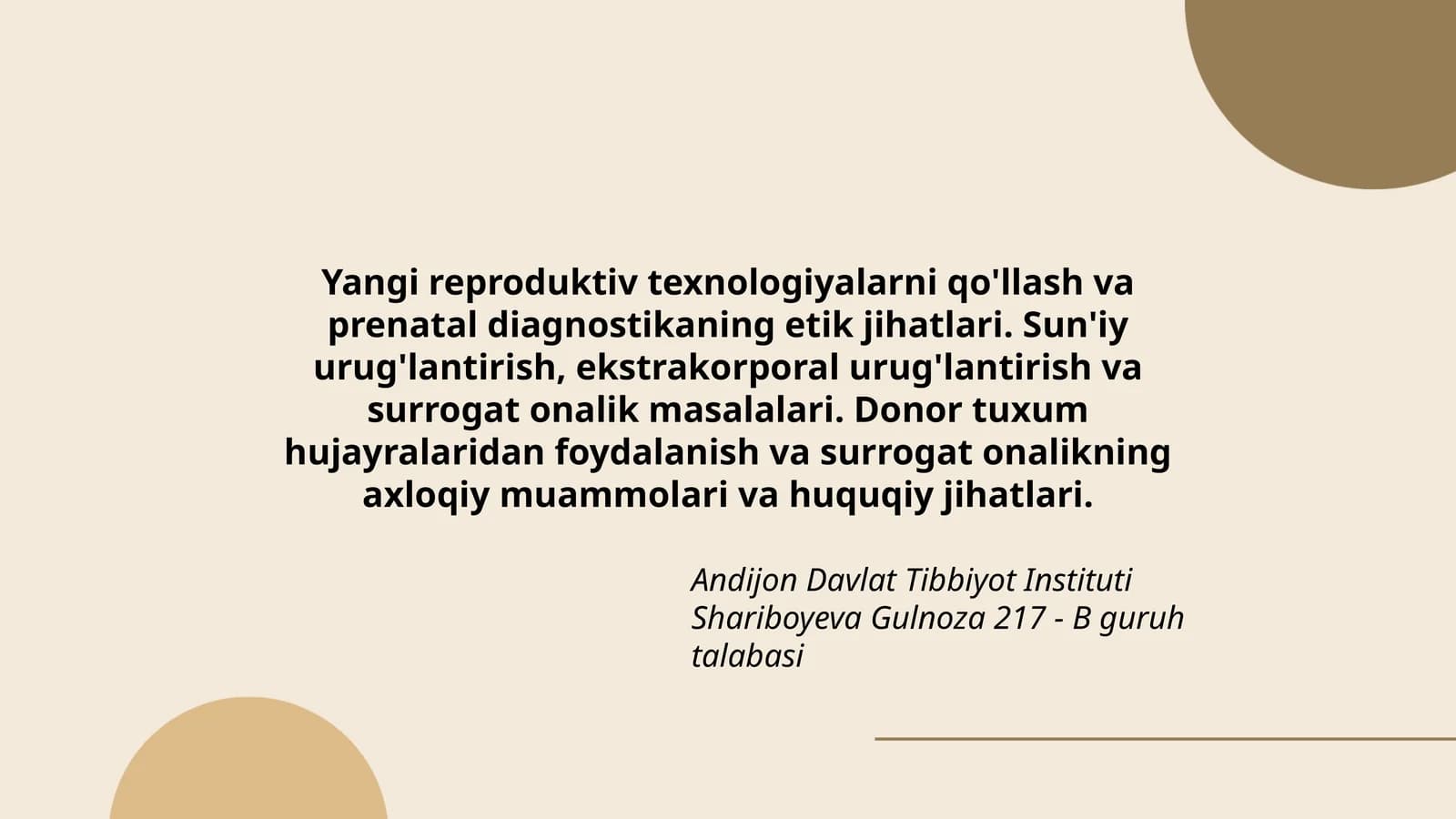 Yangi reproduktiv texnologiyalarni qo'llash va prenatal diagnostikaning etik jihatlari