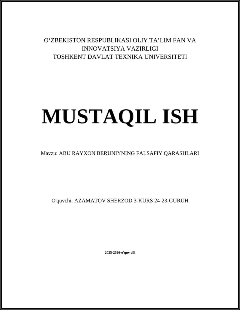 ABU RAYXON BERUNIYNING FALSAFIY QARASHLARI