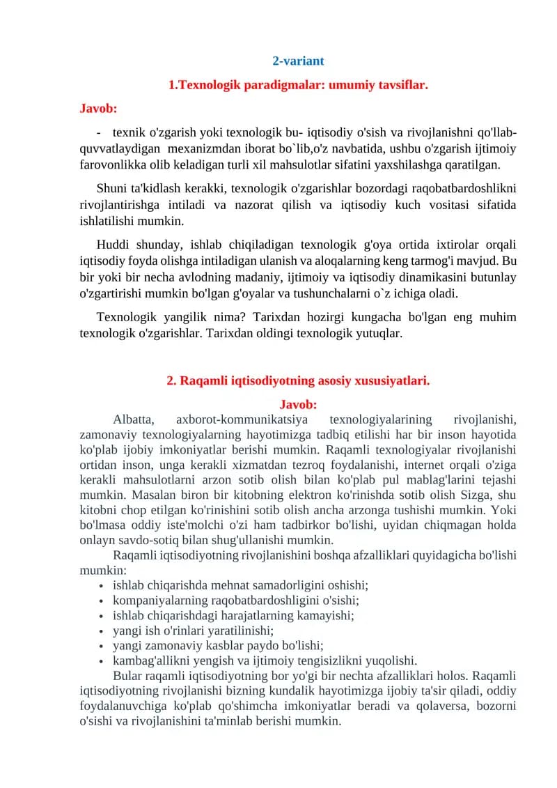 Texnologik paradigmalar: umumiy tavsiflar