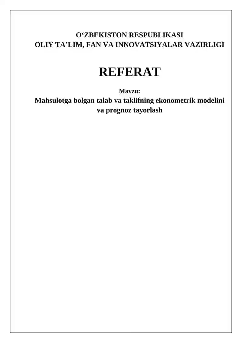 Talab va taklifning ekonometrik modellashuvi