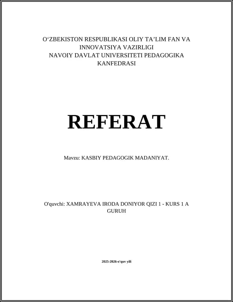 Kasbiy Pedagogik Madaniyat