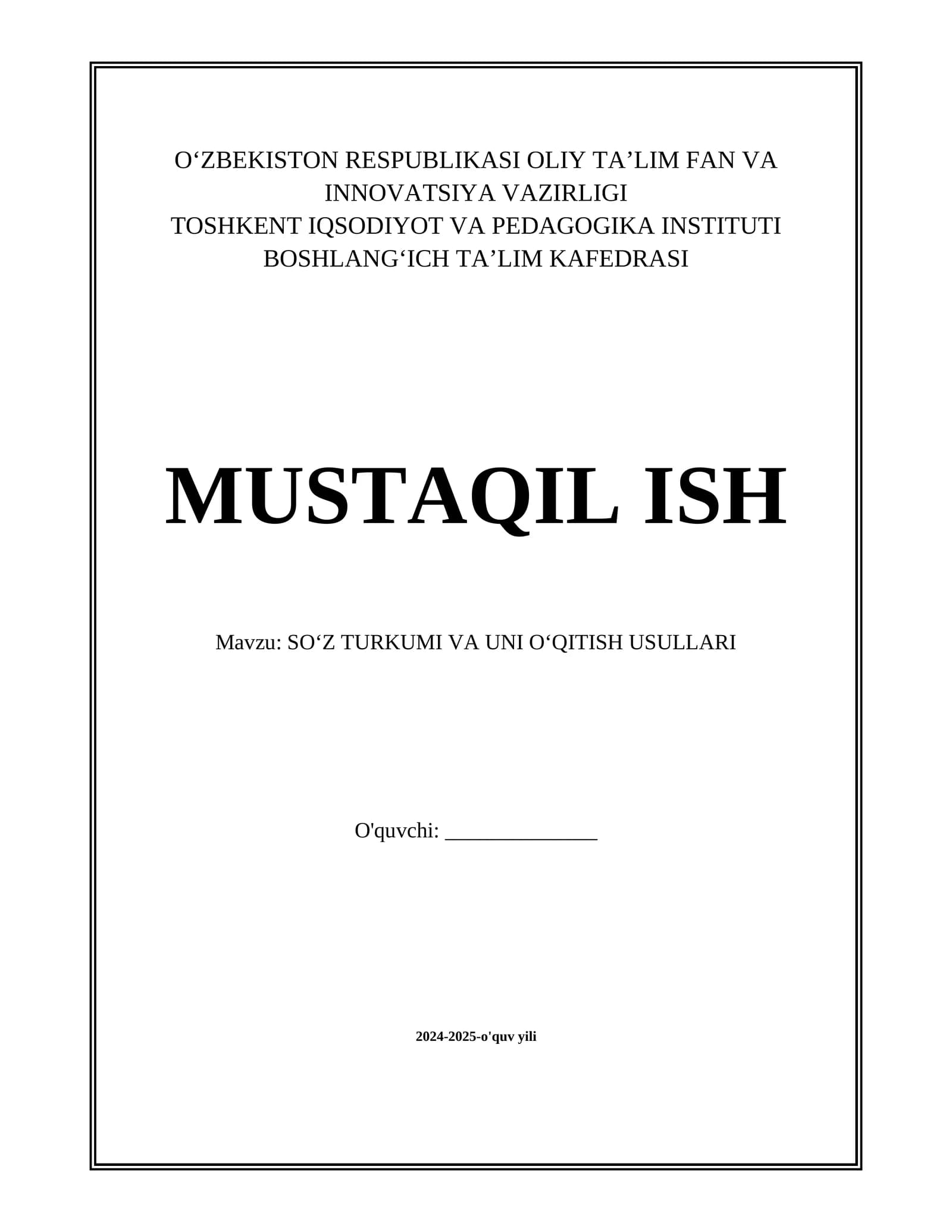SOʻZ TURKUMI VA UNI OʻQITISH USULLARI