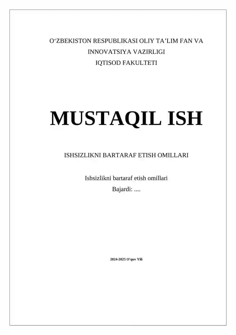 Ishsizlikni bartaraf etish omillari
