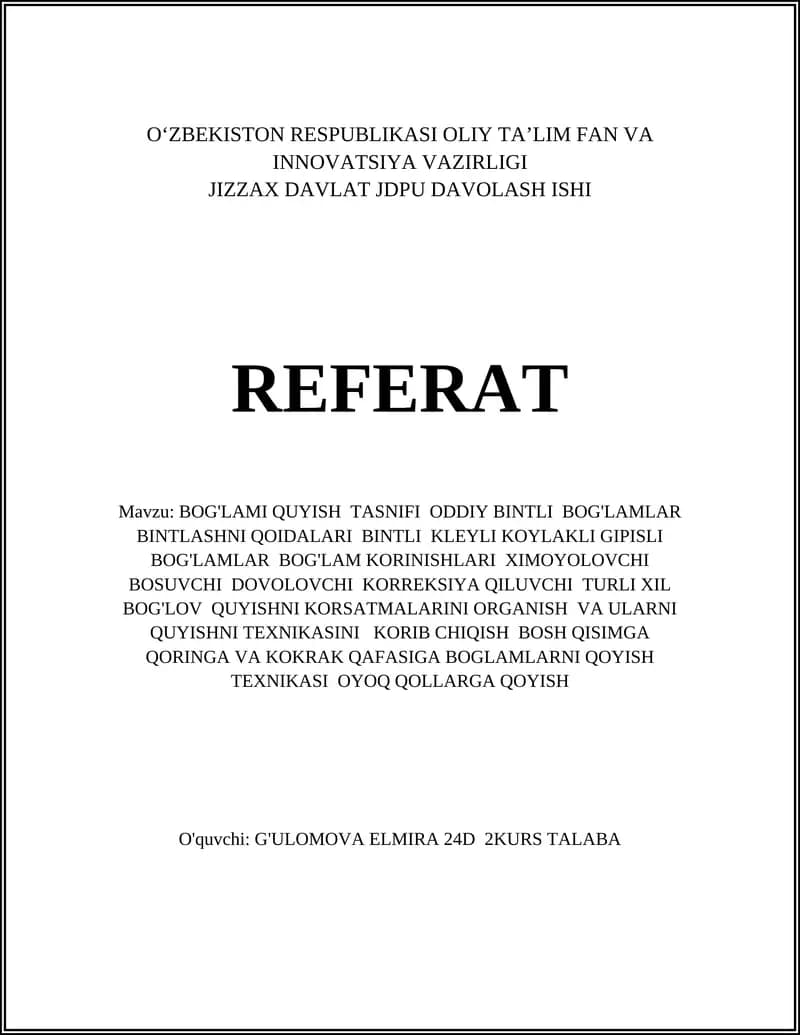 BOG'LAMI QUYISH TASNIFI