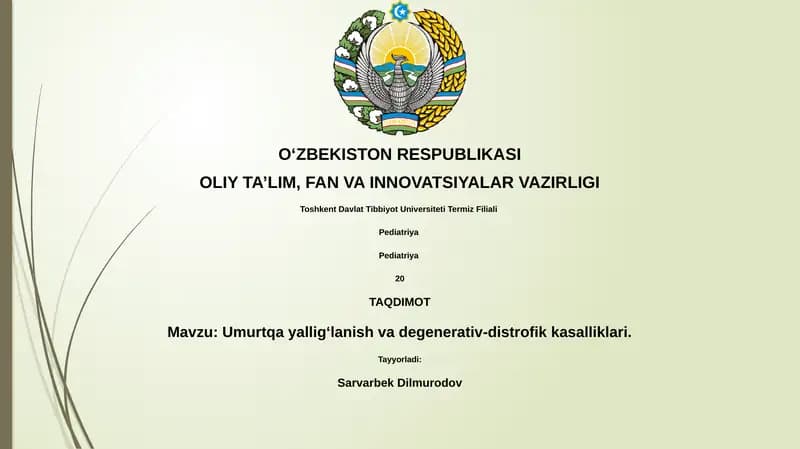 Umurtqa yallig‘lanish va degenerativ-distrofik kasalliklari