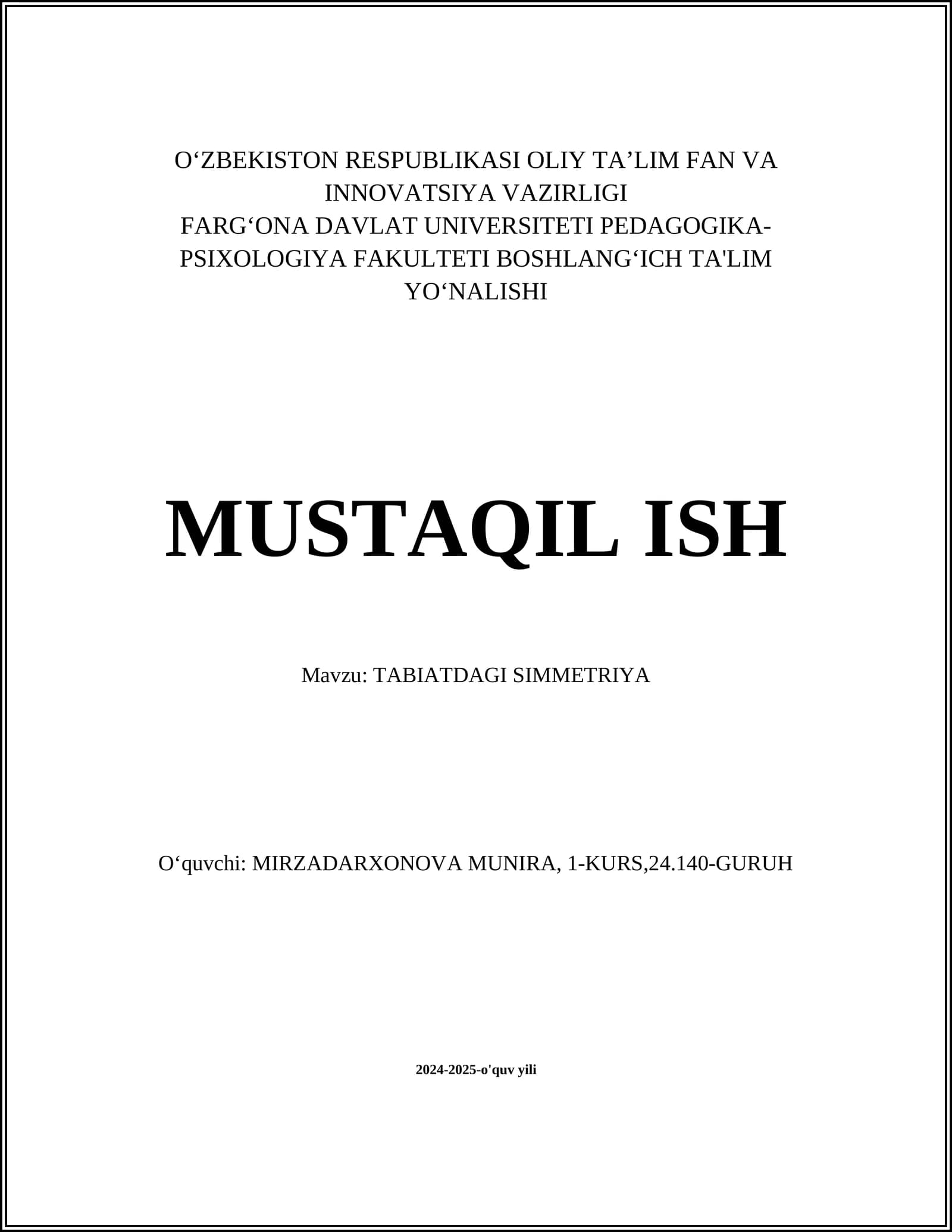 TABIATDAGI SIMMETRIYA