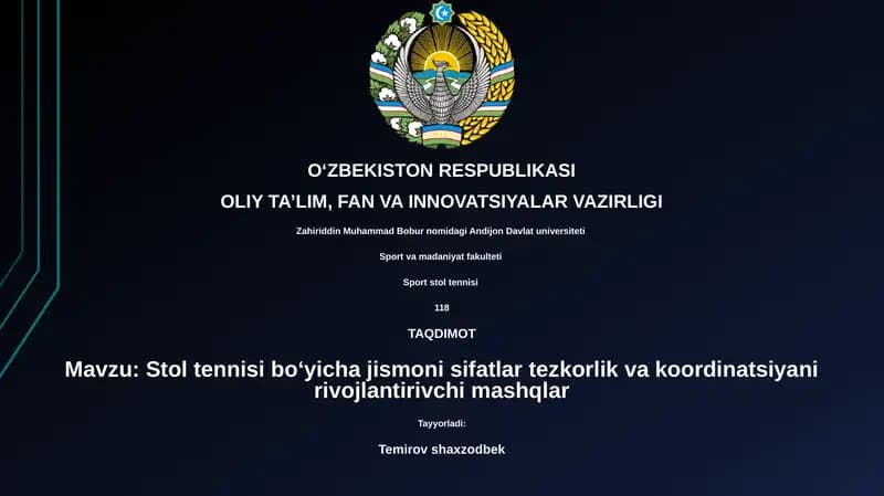 Stol tennisi boʻyicha jismoni sifatlar tezkorlik va koordinatsiyani rivojlantirivchi mashqlar