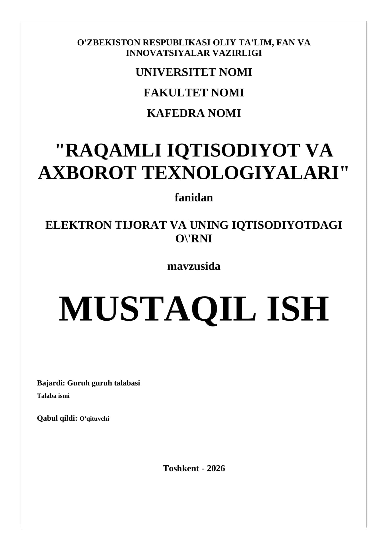 ELEKTRON TIJORAT VA UNING IQTISODIYOTDAGI O'RNI